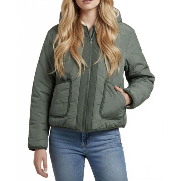 NEW LOVE TREE reversible faux fur coat in evergreen - Picture 2 of 3